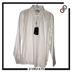 Daniel Hechter Men's Slim Fit Formal Button Down Shirt‎ White Size 44 2XL NWT